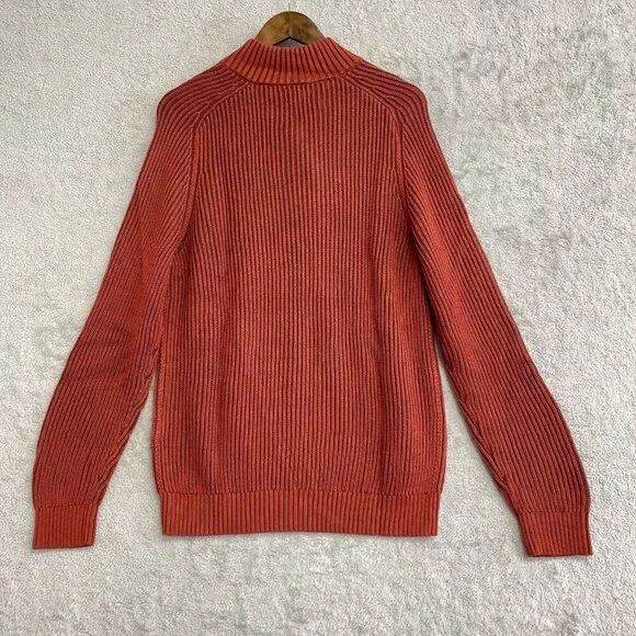 NEW Lands' End Men's M Drifter Half-Zip Sweater Ribbed Rust Red Cotton - Picture 3 of 10